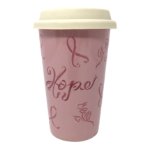Longaberger Pottery 2011 Horizon of Hope Travel Cup Mug w/Lid Pink Ribbo... - $15.99