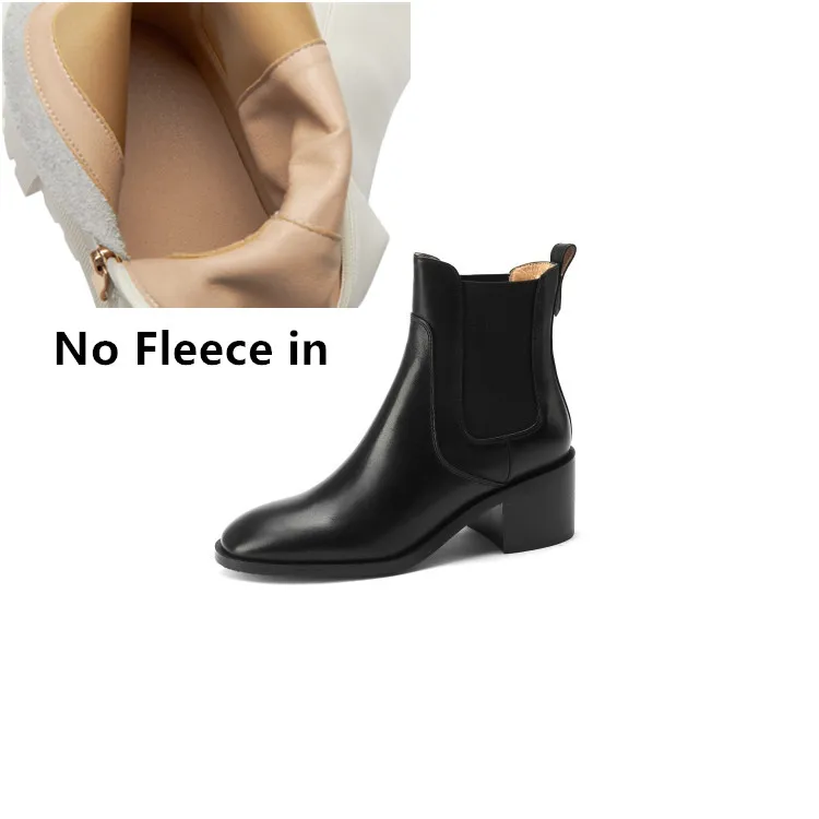 Handmade Real Leather Chelsea Boots Woman Fall  Warm Fleece Dress Office Block H - £237.64 GBP