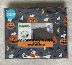 Peanuts SNOOPY Woodstock, Angry Pumpkins &amp; Bats Halloween QUEEN Sheet Se... - $897.10 MXN
