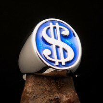 Nicely crafted Mens Pinky Ring blue USD Dollar Currency Symbol - Sterling Silver - £113.50 GBP