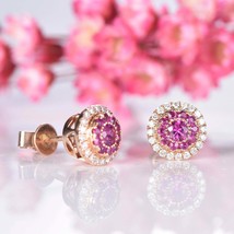 2.20Ct Rund Schliff Amethyst Halo Ohrstecker 14K Rose Gold Finish - $88.16