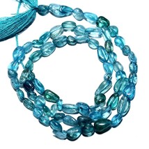 27.70cts Natural Blue Apatite Oval Bead 12.5&quot; Loose Gemstone Size 4x3mm To 8x4mm - £11.84 GBP