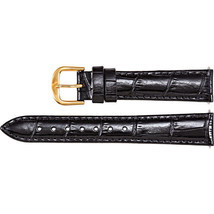 Ladies 14mm Regular Black Leather Alligator Grain Padded Strap Band - £18.28 GBP
