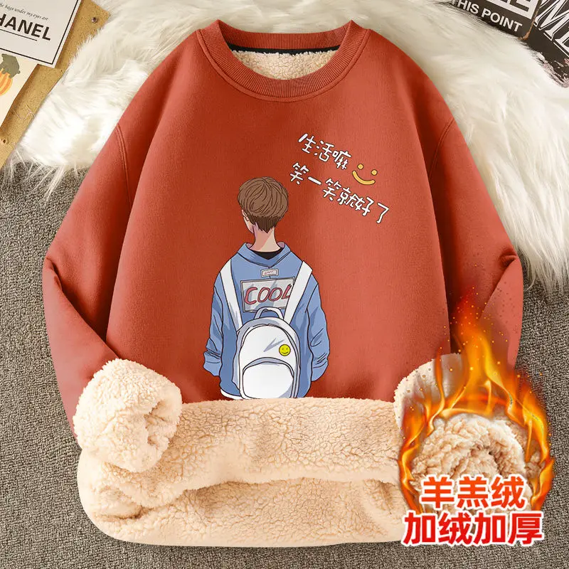  Cool Boy Print Harajuku Sweatshirt Women Winter Clothes Plush Thick Cas... - £86.89 GBP