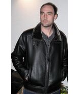 Men&#39;s Black Rivet Black Faux Leather Faux Fur Lined Bomber Jacket L Exce... - €50,19 EUR