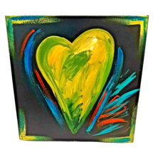 Abstract Green Heart Oil Painting 12&quot; Square Thick Gallery Frame Valenti... - £27.93 GBP