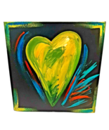 Abstract Green Heart Oil Painting 12&quot; Square Thick Gallery Frame Valenti... - $34.58