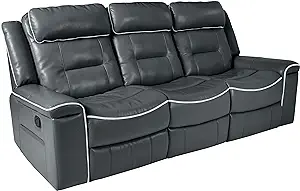 Homelegance Darwan 88&quot; Leather Gel Double Reclining Sofa, Dark Gray - $1,743.99
