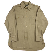 Vintage 50s Khaki Elbeco Sanforized Poplin Uniform Workwear Officer Shirt Wool - £19.83 GBP
