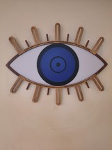 Modern Art Wood Brown Blue Evils Eye Decorative Wall Art Home Decor Design - £141.03 GBP