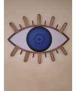 Modern Art Wood Brown Blue Evils Eye Decorative Wall Art Home Decor Design - £138.16 GBP