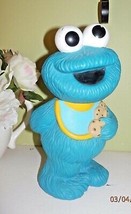 VINTAGE 1984 COOKIE MONSTER BANK Sesame Street Blue Vinyl Holding Cookie... - $24.74