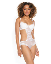 Stretch Mesh Ruffled Crotchless Teddy White Sm - £29.09 GBP