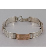Vintage 950 Fine Silver &amp; 18K Gold Incan Sun God Curved Panel Bracelet 1... - £48.06 GBP