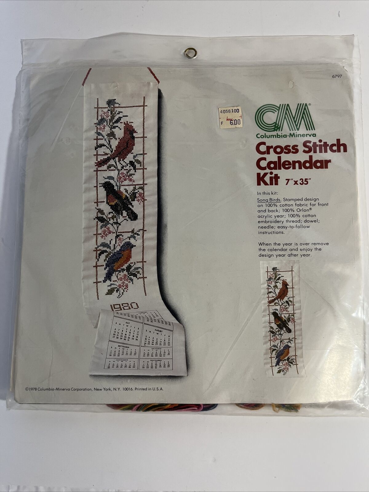 Primary image for 1978 Columbia-Minerva Stamped Cross Stitch Kit Calendar “Song Birds” 7”x35” USA