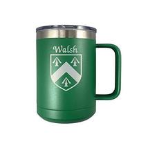 Walsh Irish Coat of Arms Stainless Steel Green Travel Mug with Handle - £21.87 GBP