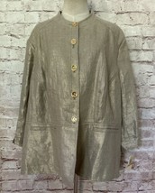 MICHAEL Michael Kors 100% Linen Gold Shimmer Button Front Jacket Blazer 24W - £62.12 GBP