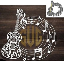 Guitar with Music Note Circle Metal Cutting Die Card Making Scrapbook Birthday - £8.76 GBP