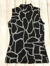 DKNY Giraffe Print Ribbed Knit Sleeveless Turtleneck Top Size XS Black - $19.60