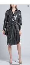 NWT $4695 Brunello Cucinelli METALLIC DRAPED WRAP Black SHIRT Dress Sz XL - £626.13 GBP