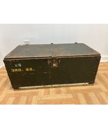 Vintage Military FOOT LOCKER Wood Trunk chest flat top storage green box... - £62.53 GBP