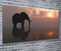 Lonely Elephant Canvas Print Animal Wall Art 55x24 Inch Ready To Hang  - £71.61 GBP