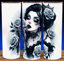 Gothic Classy Girl with Roses Cup Mug Tumbler 20oz with lid - £15.78 GBP