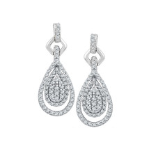 10k White Gold Womens Round Diamond Teardrop Cluster Dangle Earrings 1/2 Cttw - £459.08 GBP