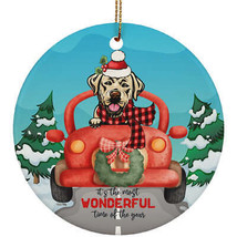 Cute Labrador Dog Riding Red Truck Ornament Christmas Gift For Puppy Pet Lover - £13.25 GBP