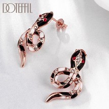 DOTEFFIL 925 Silver Rose Gold Serpentine AAA Zircon Earring For Woman Fashion Pa - £15.34 GBP