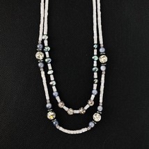 Boho Style Gray Jasper Multi Strand Necklace Freshwater Pearl Silver Tone - £39.97 GBP