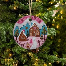 NEW! Pink Christmas Multi Styles Round Christmas Ceramic Ornament - £10.20 GBP