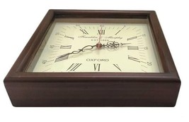 Vintage Antique Style Square Wooden Wall Clock Gift Rare Brown Home Decorative - £53.43 GBP+