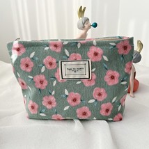 Corduroy Make Up Organizer Clutch Bag Retro Flower Print Cosmetic Bag Wash Bag W - £22.44 GBP