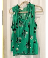 Melloday Floral Print Tank Top Ruffle Neck Sleeveless Green Womens Size ... - $14.84