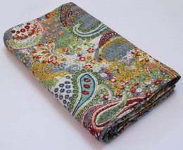 INDACORIFIE Paisley Print Kantha Quilt Cotton Bedspread Indian Handmade ... - £51.95 GBP+
