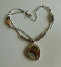 Chico's Silver Tone Bead Crystal Shell Medallion Pendant Double Strand N... - $16.99