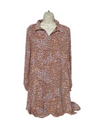 Nine West Shift Dress Size Large Brown White Geometric Long Sleeve V Neck - $20.71