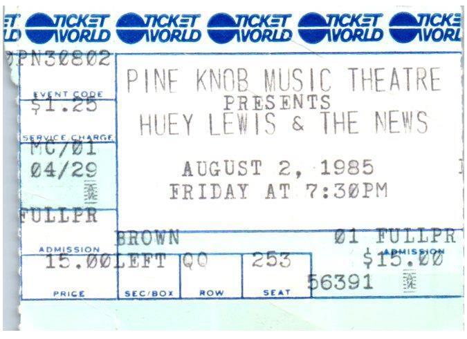 Primary image for Huey Lewis & The News Ticket Stub August 2 1985 Pin Bouton Michigan