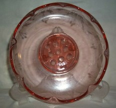 Rare Pink Depression Glass Bowl with Center Flower Frog Etched Design 8 1/2&quot; - £23.73 GBP