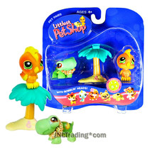 Year 2005 Littlest Pet Shop LPS Pairs Turtle #119 &amp; Cockatoo #120 with Palm Tree - £31.51 GBP