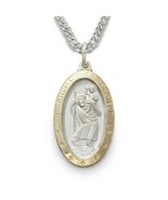 Sterling Silver Saint Christopher Medal Pendant with Gold Tone Border, 3... - £140.46 GBP