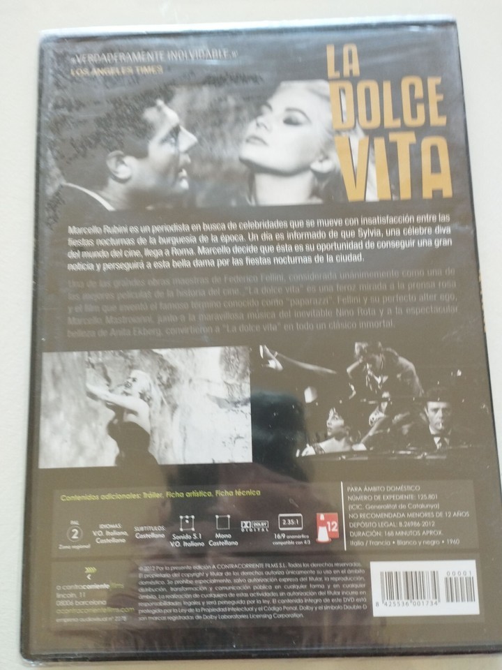 La Dolce Vita Anita Ekberg Mastroianni Fellini DVD Spanish Italian Reg 2 New-... Item image 2