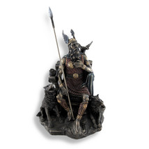 Bronzed Norse God Odin on Throne with Ravens and Wolves Statue - £98.84 GBP