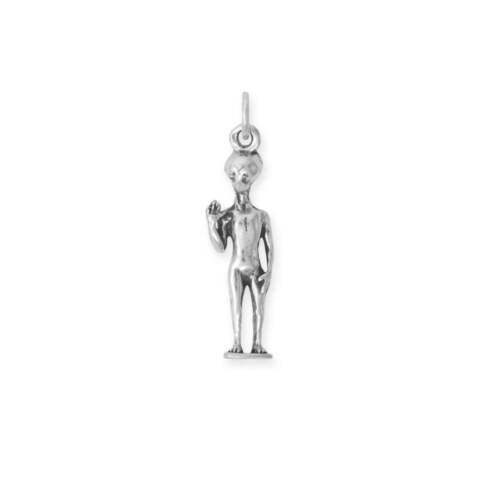 Oxidized Authentic 925 Sterling Silver 3D Waving Alien Women's Bracelet Charm