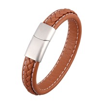 FORTAFY Fashion Simple Men Jewelry Braided Leather Bracelets Stainless Steel Mag - £11.53 GBP