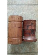 Lot of 2 Old BRUSH POTs 4.5&quot; Bamboo c1940 or older and 5.5&quot; wood - $40.00