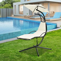 Chaise Lounge Chair Patio Hanging Hammock with Canopy Cushion for Outdoors-Beige - £198.67 GBP