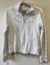 Nike Womens White Zip Front Jacket w Satin Logo &amp; Stripes SZ XL - £17.76 GBP