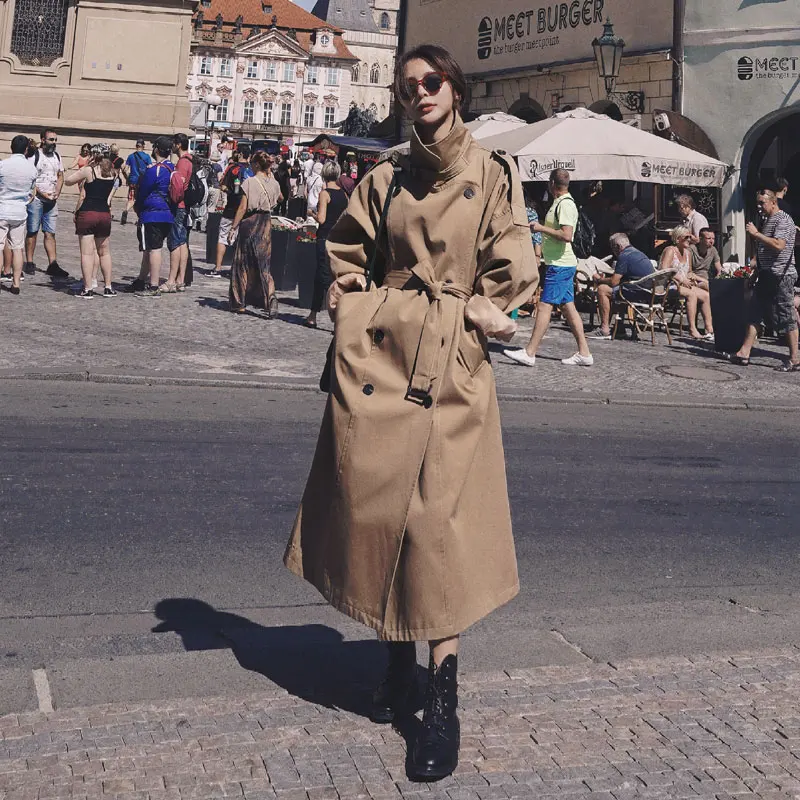 Fashion Korean Style Oversized Women&#39;s Trench Coat Double-Breasted Long With Bel - £340.43 GBP